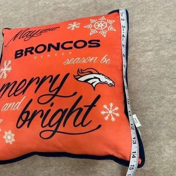 Denver Broncos Football Orange Blue Squared Christmas Pillow 15”X15” - Picture 7 of 8